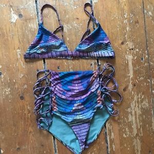 Mara Hoffman lattice high waist bikini set!